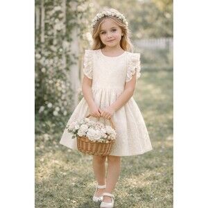 Carter’s Flutter Sleeve Lace Eyelet Dress Girls 7 Ivory NWT Wedding Flower Girl